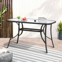 OPS-TXL-TB120-GY Livsip 120cm Outdoor Dining Glass Table Rectangle Patio Furniture Bistro Grey