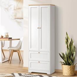 SB-NED-A40-WHWD-AB Oikiture Buffet Sideboard Storage Cabinet Kitchen Cupboard Wardrobe Shelf Drawer