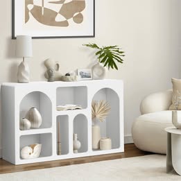 DS-KAVE-L120-WH Oikiture Display Shelf Storage Stand Shelves Unit Bookcase Bookshelf Rack White