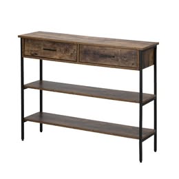 CST-IRIN-2S-WD Oikiture 3-Tier Console Table Wood Sofa Table with 2 Drawers Hall Side Entry