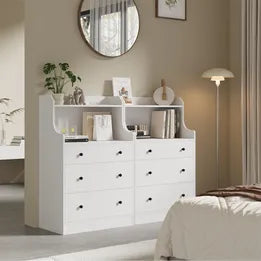 SB-GLAY-COD3-WH-AB Oikiture Sideboard Buffet Cupboard 3 Chest of Drawers Storage Shelf Table White