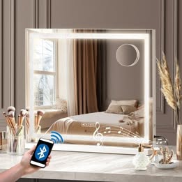 MM-5846CRST-4TR-WH Oikiture Bluetooth Hollywood LED Makeup Mirror 58x49cm Crystal Vanity Mirrors
