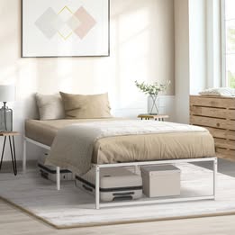 MBF-SAM-KS-WH Oikiture Metal Bed Frame King Single Beds Base Platform White