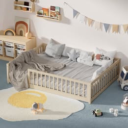 BF-W-B-CLEV-D-WD Ettie Pine Natural Color Double Size Wood Bed Frame