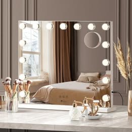 MM-5846-ECO-WH Oikiture Hollywood Makeup Mirrors Magnifying LED Light Standing Wall Mounted 58x