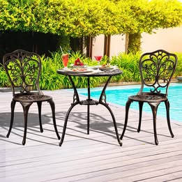 OPS-AL-VINE-BZ Livsip Bistro Furniture Setting 3 Piece Chairs Table Patio Indoor/Outdoor Set