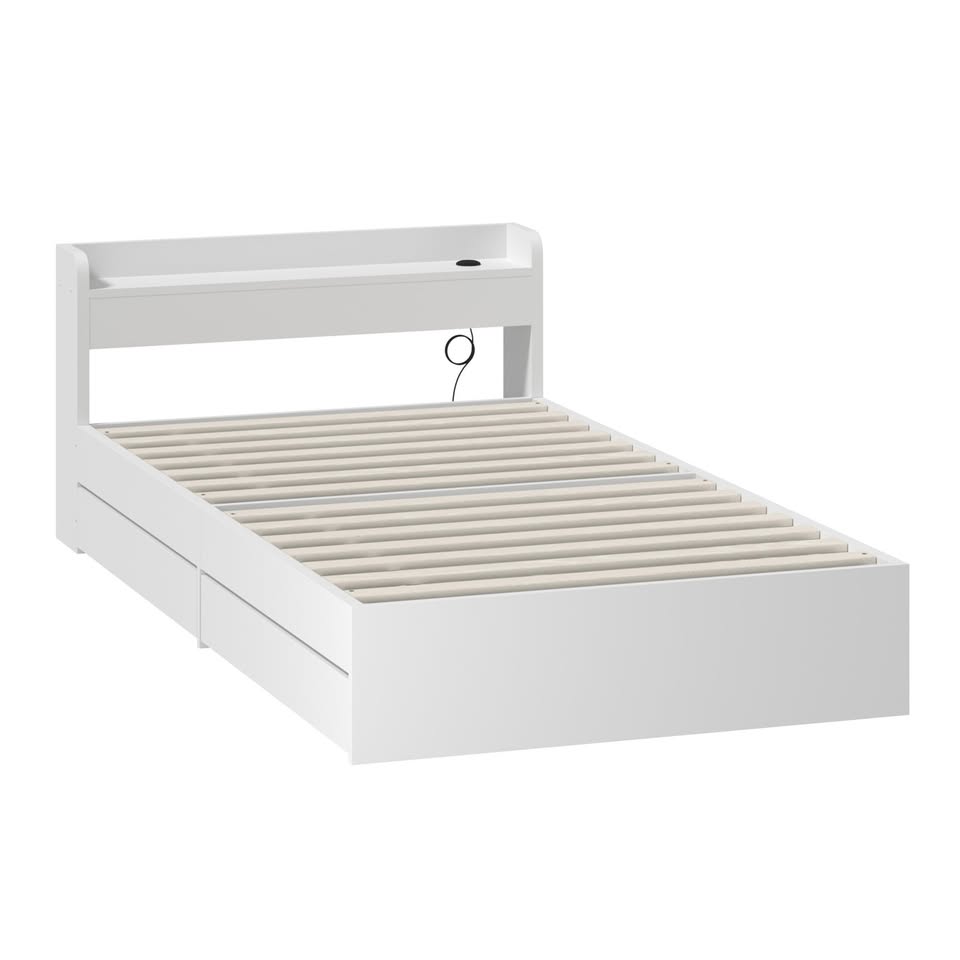 BF-MEXI-NEW-S-WH SINGLE White Cassandra Bed with USB Port  and  Drawers