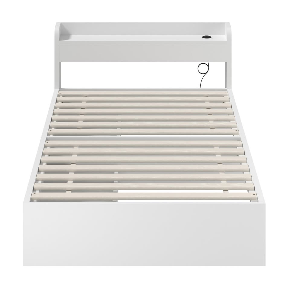 BF-MEXI-NEW-S-WH SINGLE White Cassandra Bed with USB Port  and  Drawers