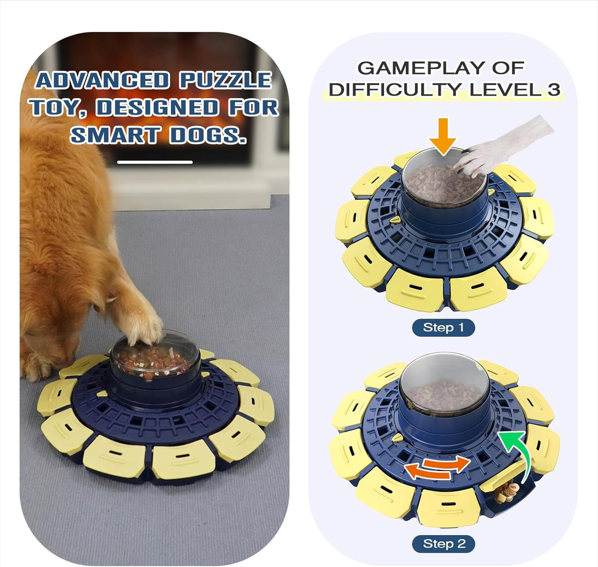 KADTCXZMG KADTC XL 3-Level Dog Puzzle Toy, Beginner to Expert Mental Stimulation Toy - 3-level progressive puzzle with adjustable channels turns feeding into a multi-step challenge that extends engagement time