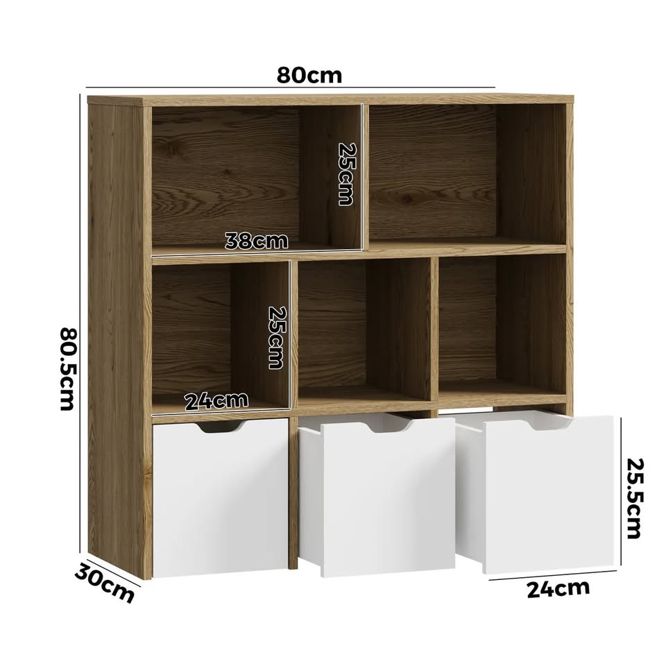 Oikiture Kids Bookcase Toy Organiser Cabinet With Removable Box Storage Natural ST-KID-ROLL-WHWD-AB