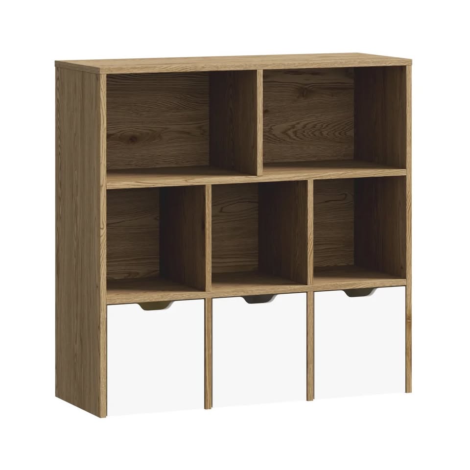 Oikiture Kids Bookcase Toy Organiser Cabinet With Removable Box Storage Natural ST-KID-ROLL-WHWD-AB