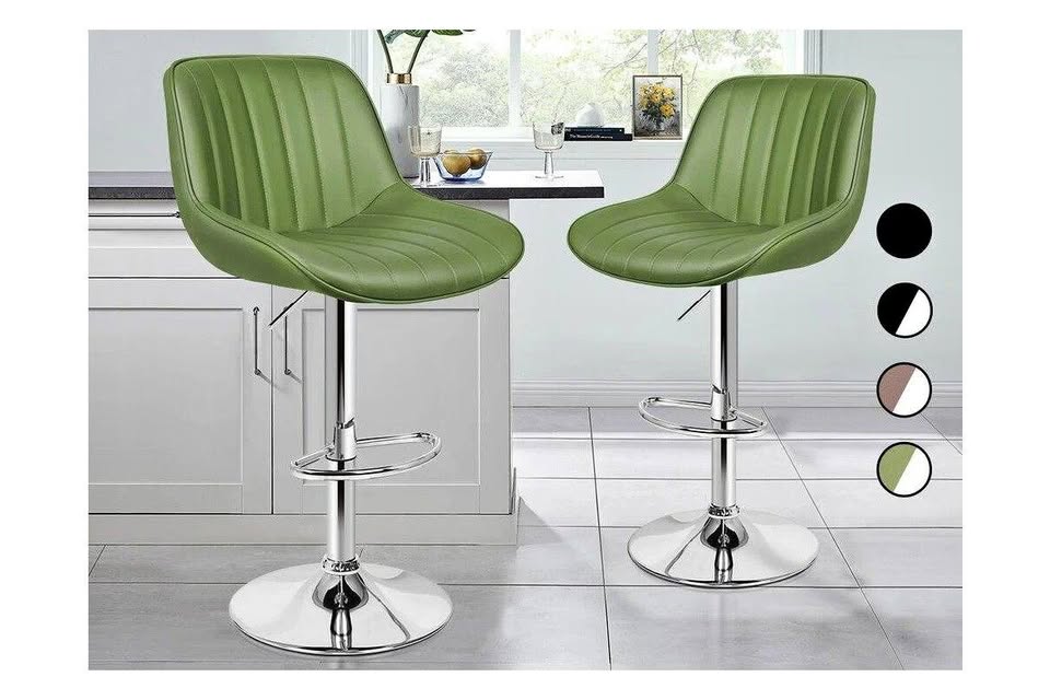 A-BAR-WADE-GRGNX2 ALFORDSON 2x Bar Stools Gas Lift Leather Bar Chairs Kitchen Swivel Avocado Green