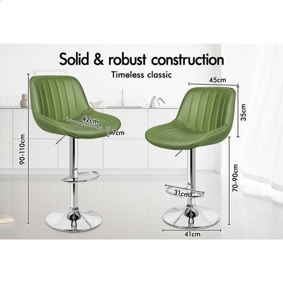 A-BAR-WADE-GRGNX2 ALFORDSON 2x Bar Stools Gas Lift Leather Bar Chairs Kitchen Swivel Avocado Green