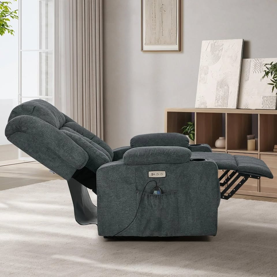 RCH-B4-LIF-POPR-GY Oikiture Electric Lift Recliner Chair Heated Massage Armchair With 2 Charging Ports Grey