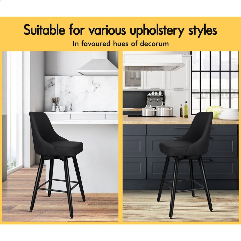 A-BAR-FAB-56M-BKX2 ALFORDSON 2x Swivel Bar Stools Kitchen Dining Chair Cafe Metal All Black