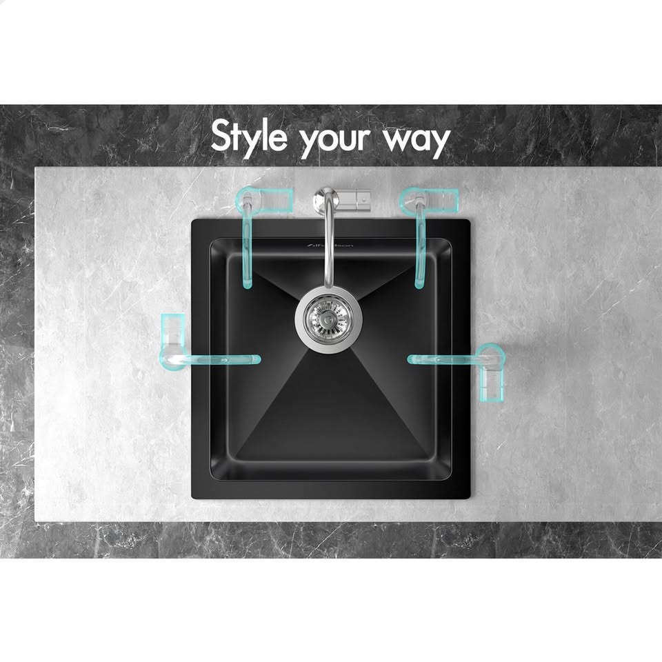 A-SINK-4444-BK ALFORDSON Kitchen Sink Stainless Steel Drop in Flush Under Mount 440X440MM Black