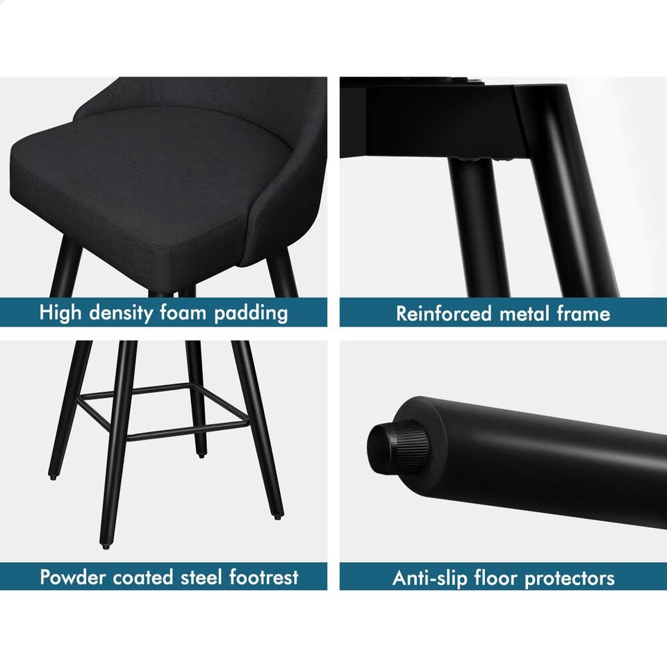 A-BAR-FAB-56M-BKX2 ALFORDSON 2x Swivel Bar Stools Kitchen Dining Chair Cafe Metal All Black