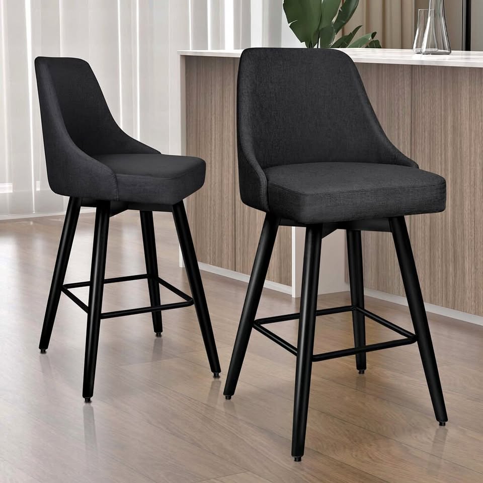 A-BAR-FAB-56M-BKX2 ALFORDSON 2x Swivel Bar Stools Kitchen Dining Chair Cafe Metal All Black