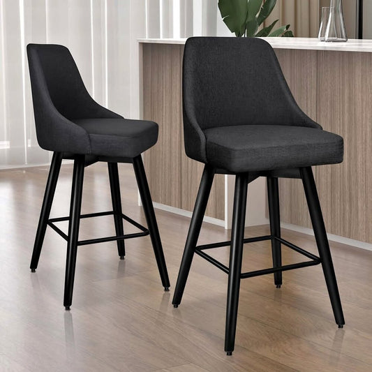 A-BAR-FAB-56M-BKX2 ALFORDSON 2x Swivel Bar Stools Kitchen Dining Chair Cafe Metal All Black