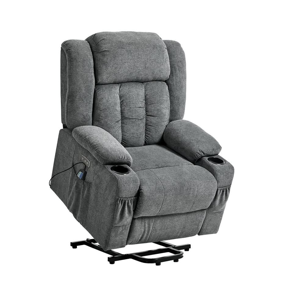 RCH-B4-LIF-POPR-GY Oikiture Electric Lift Recliner Chair Heated Massage Armchair With 2 Charging Ports Grey