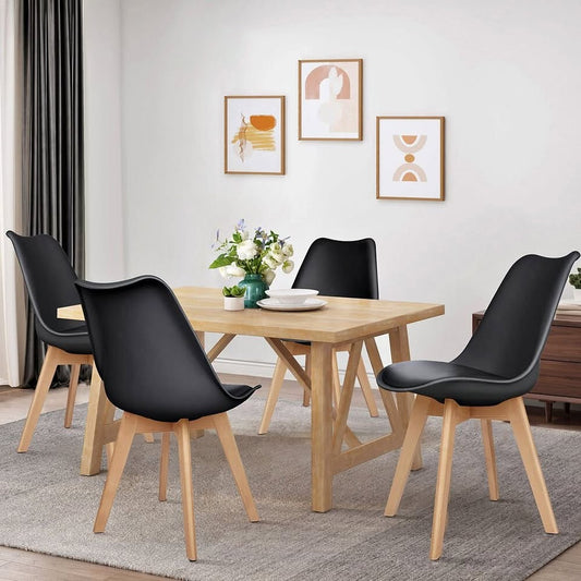 A-DIN-TP-BKX4 ALFORDSON 4x Dining Chairs Retro PU Leather Wooden Black