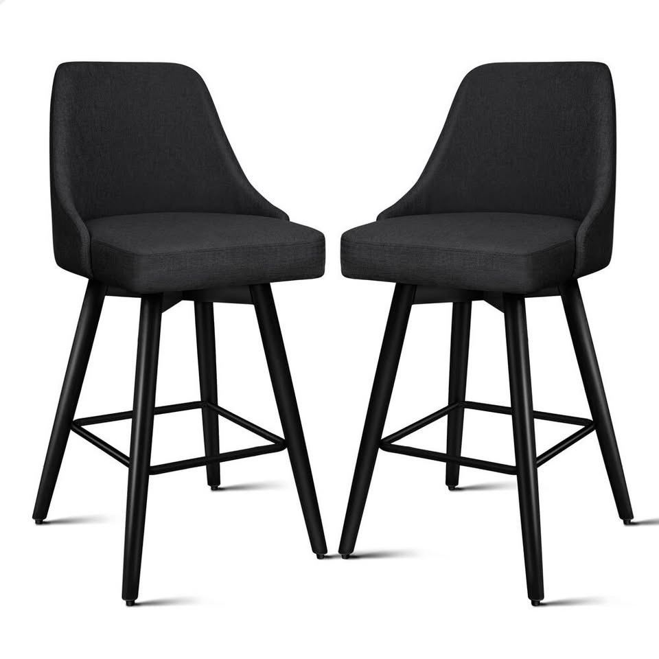 A-BAR-FAB-56M-BKX2 ALFORDSON 2x Swivel Bar Stools Kitchen Dining Chair Cafe Metal All Black