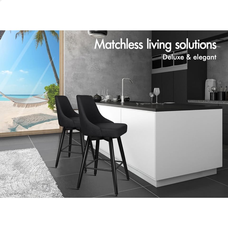 A-BAR-FAB-56M-BKX2 ALFORDSON 2x Swivel Bar Stools Kitchen Dining Chair Cafe Metal All Black