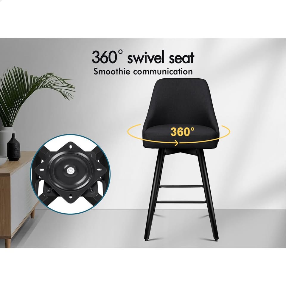 A-BAR-FAB-56M-BKX2 ALFORDSON 2x Swivel Bar Stools Kitchen Dining Chair Cafe Metal All Black