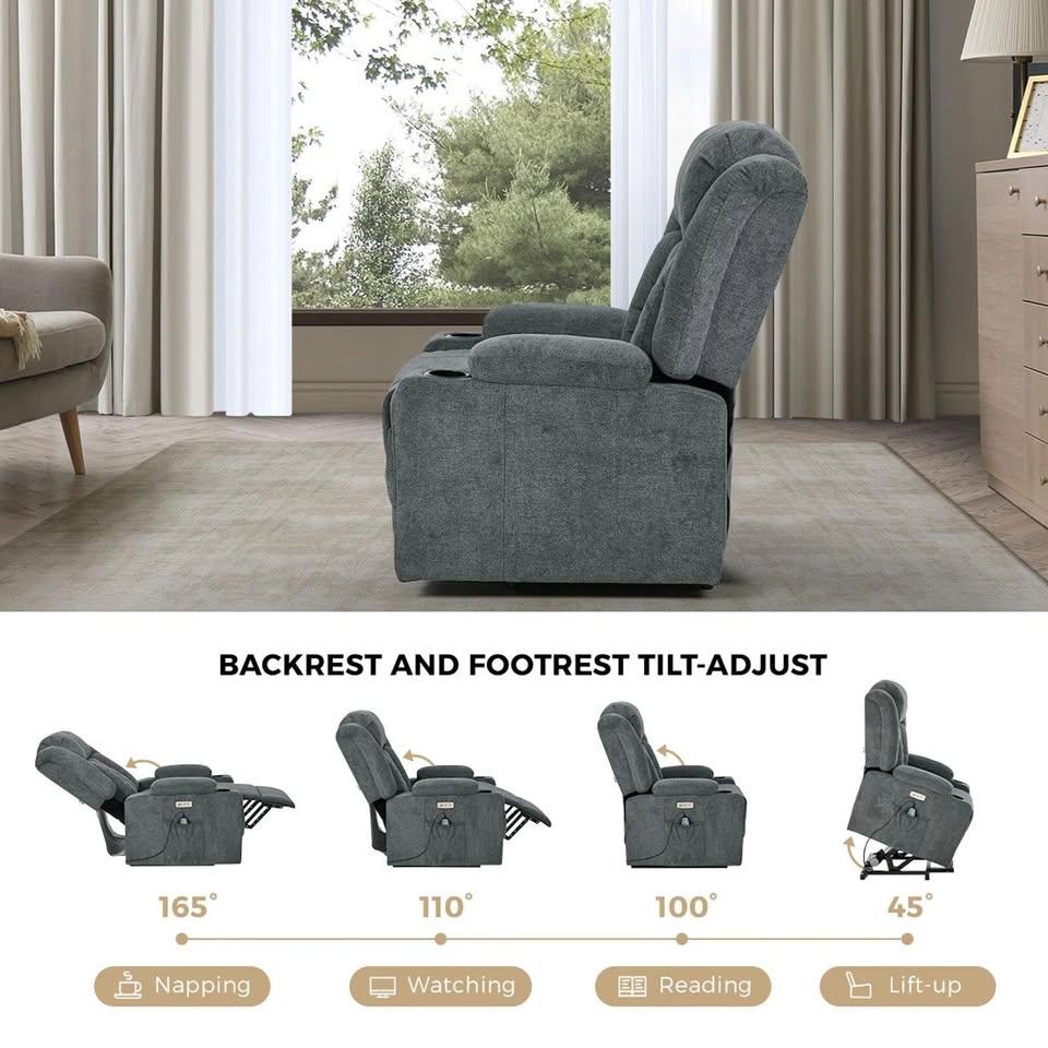 RCH-B4-LIF-POPR-GY Oikiture Electric Lift Recliner Chair Heated Massage Armchair With 2 Charging Ports Grey