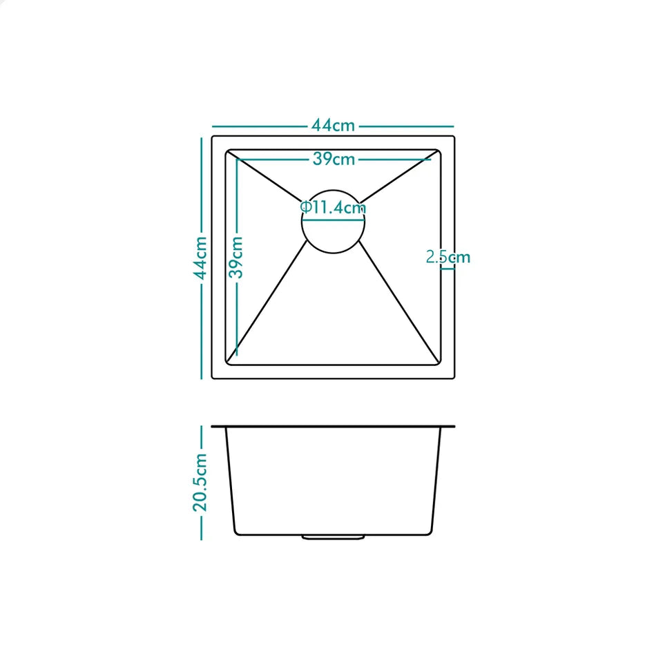 A-SINK-4444-BK ALFORDSON Kitchen Sink Stainless Steel Drop in Flush Under Mount 440X440MM Black