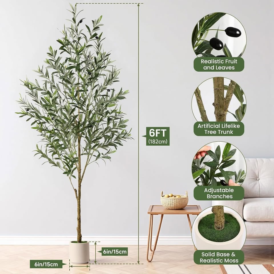 AL-2025-6FT-FZ-OLIVE-TREE-BP-CLK Alupssuc 180cm Artificial Olive Tree with White Planter and Simulated Moss