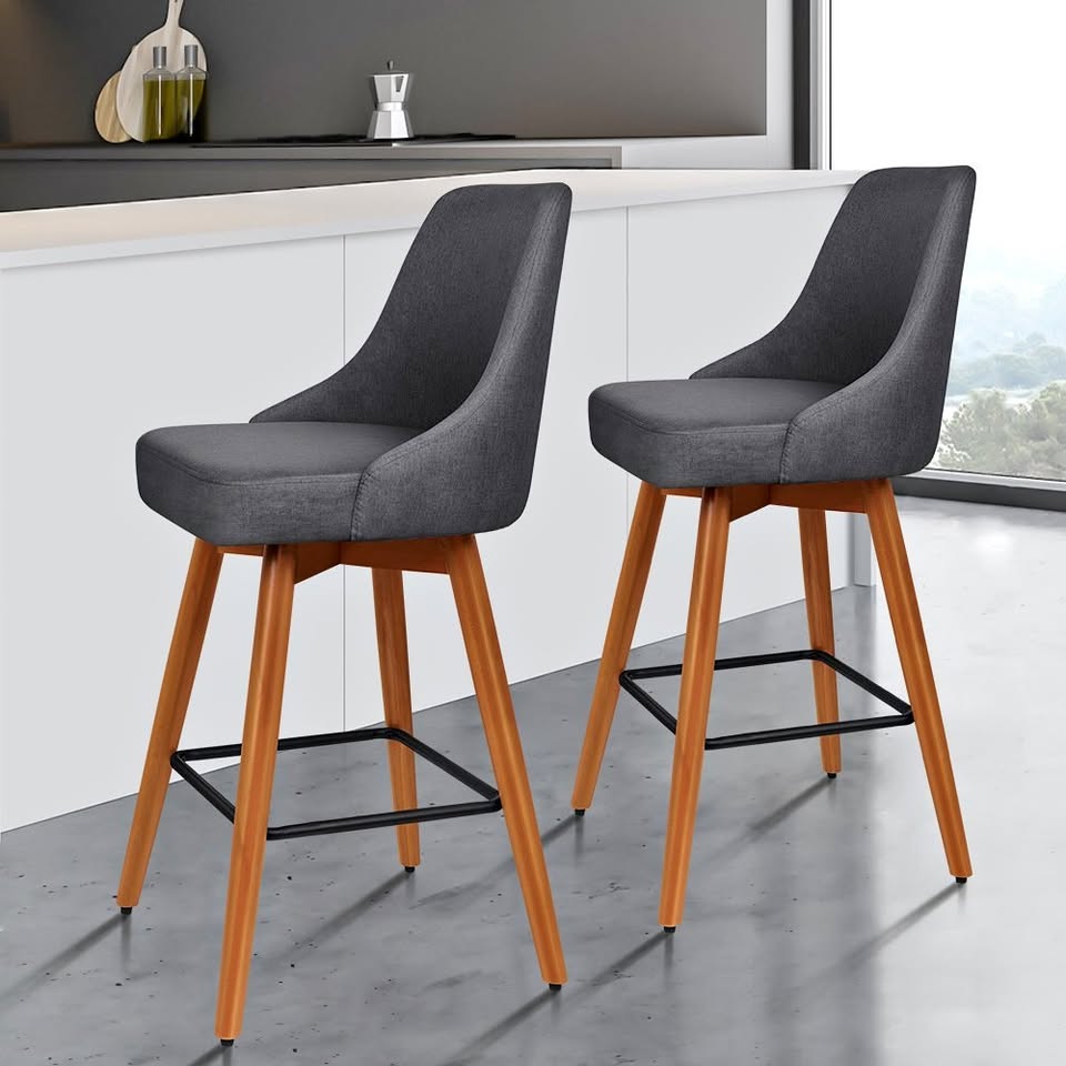 A-BAR-FAB-56M-GRX2 ALFORDSON 2x Swivel Bar Stools Ella Kitchen Dining Chair Wooden DARK GREY