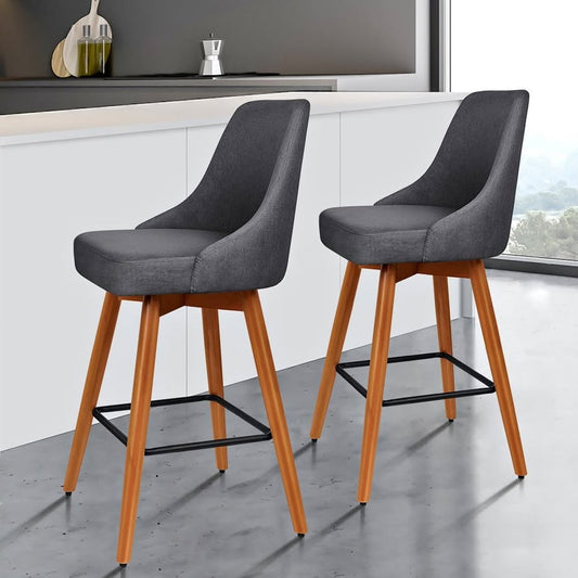 A-BAR-FAB-56M-GRX2 ALFORDSON 2x Swivel Bar Stools Ella Kitchen Dining Chair Wooden DARK GREY