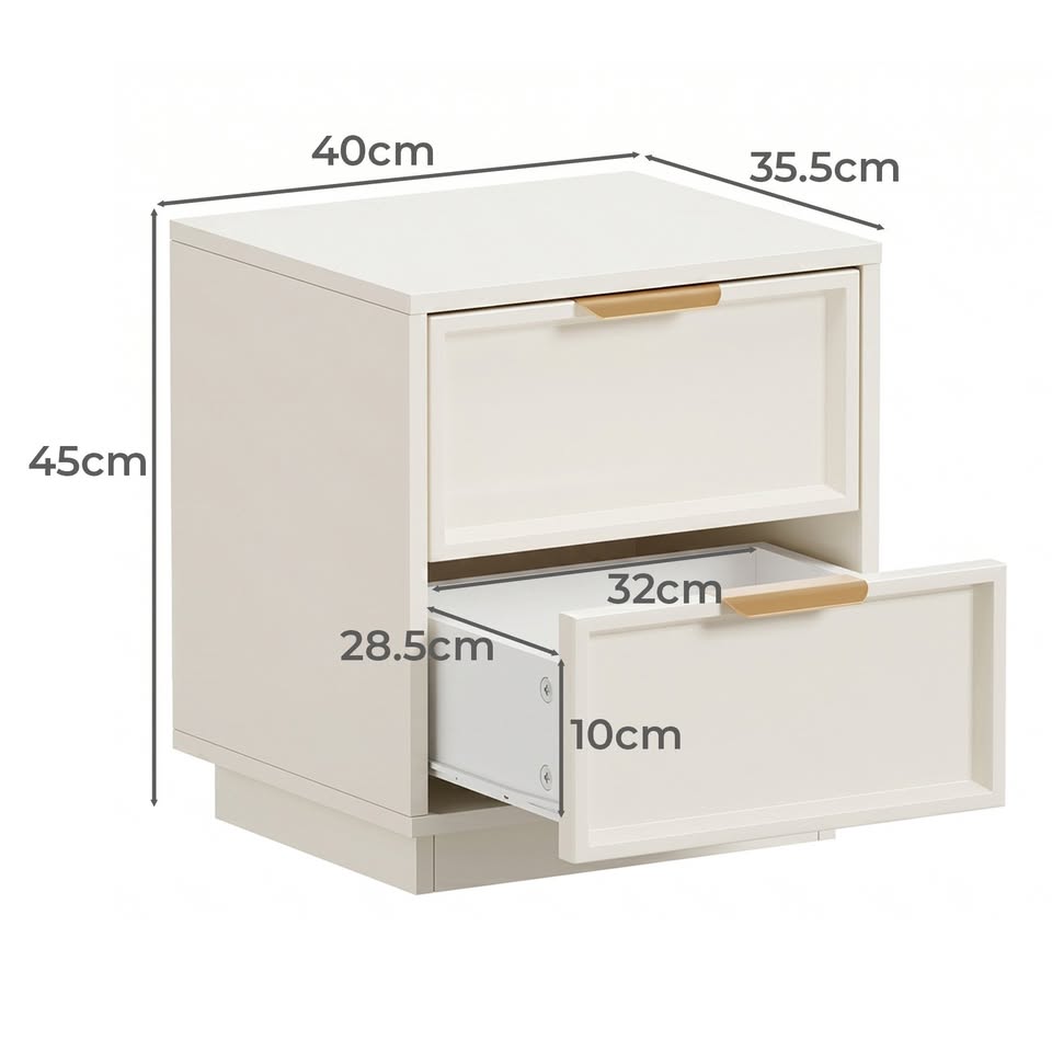 BT-BONDI-2D-WH Wellesley Bedside Table 2 Drawers White Color