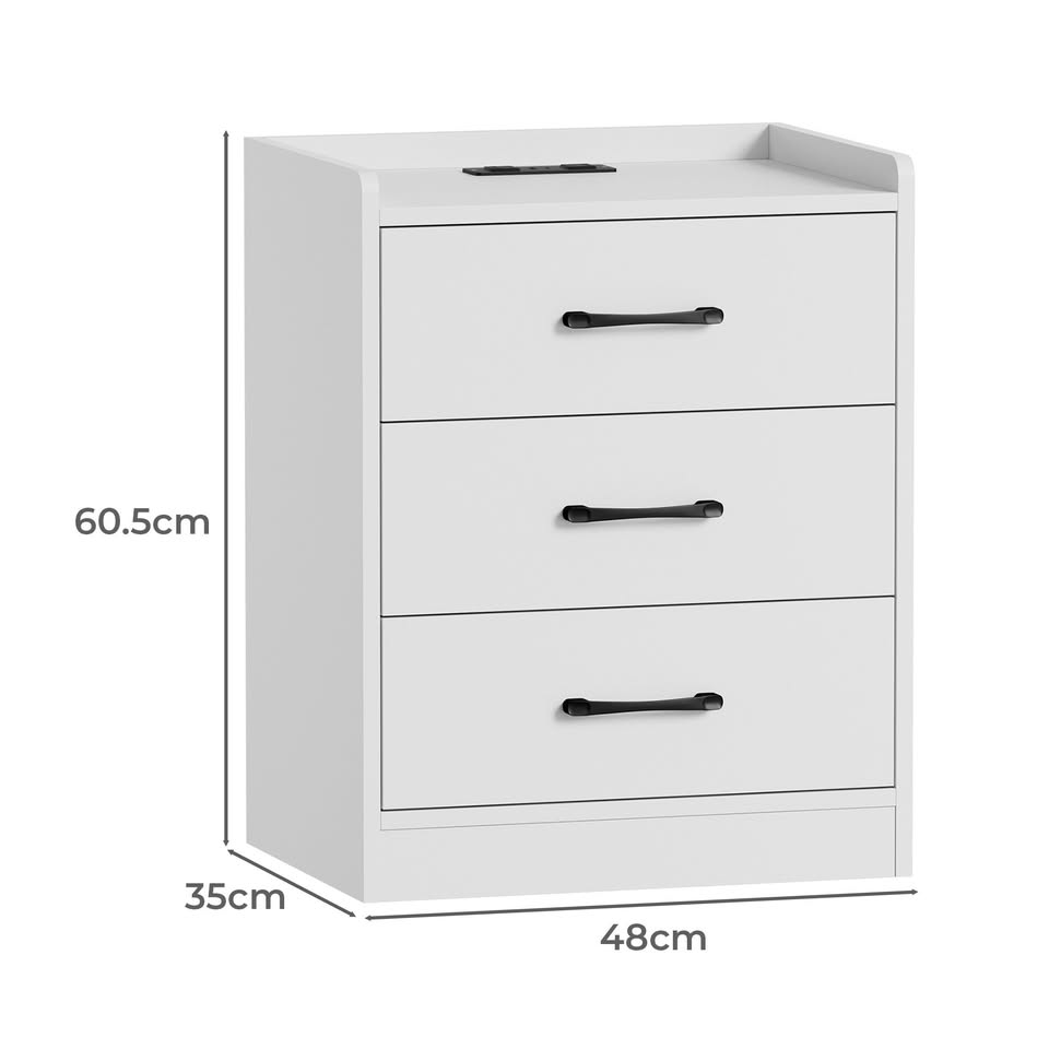 BT-ALLY-3D-WN Jacobo 3 Drawer Bedside Table with Charging Station