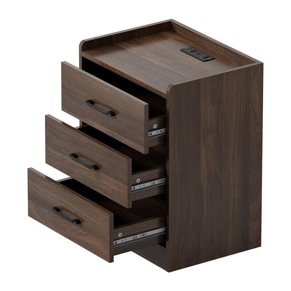 BT-ALLY-3D-WN Jacobo 3 Drawer Bedside Table with Charging Station