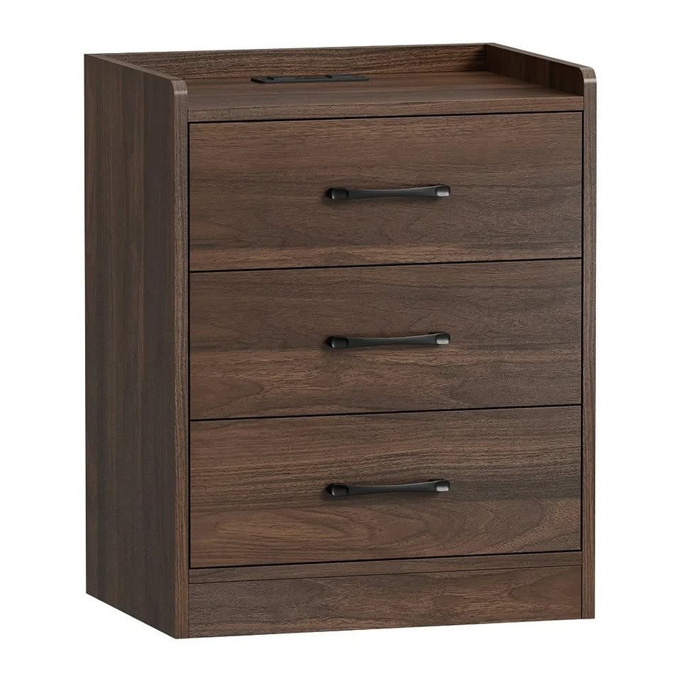 BT-ALLY-3D-WN Jacobo 3 Drawer Bedside Table with Charging Station