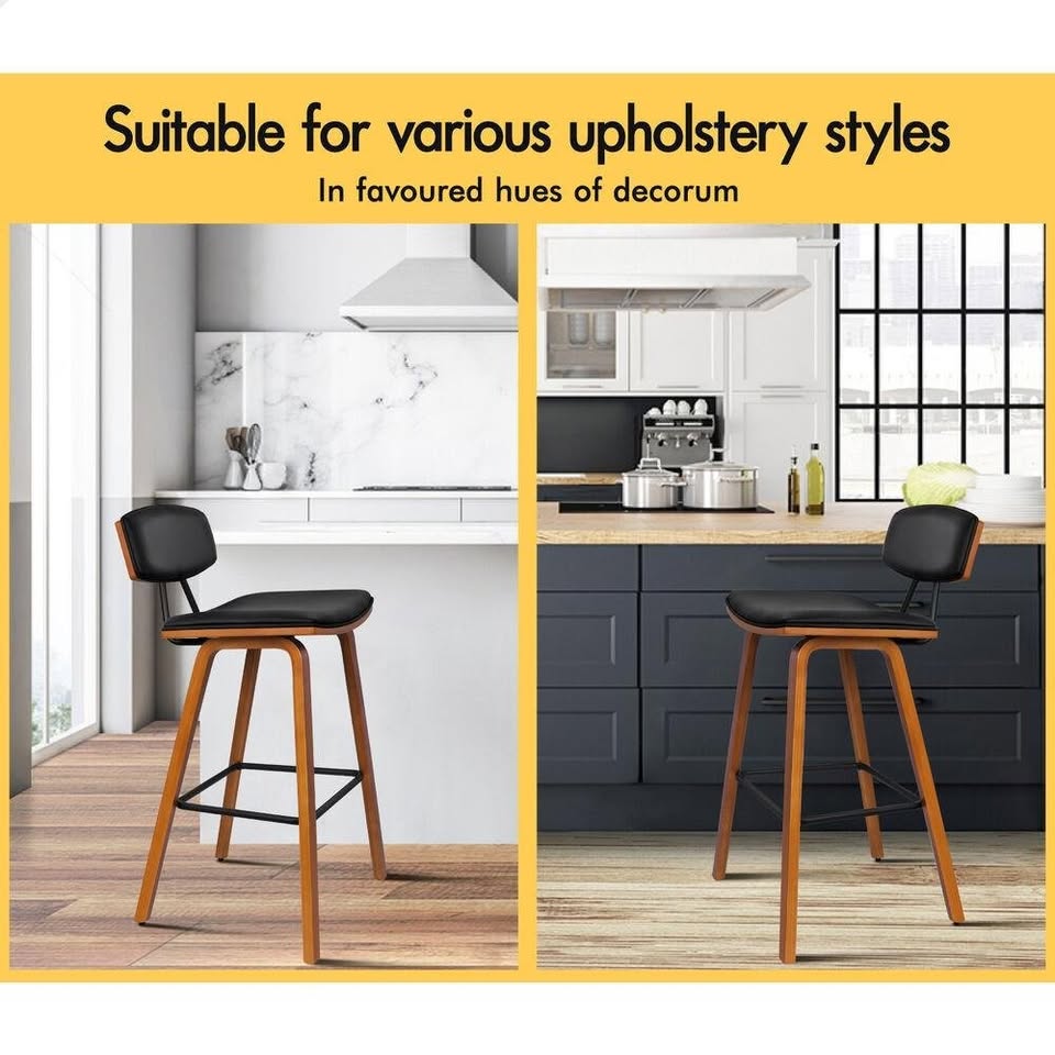 A-BAR-BENT-54-BKX2 ALFORDSON 2x Bar Stools Vintage Wooden Chairs Black