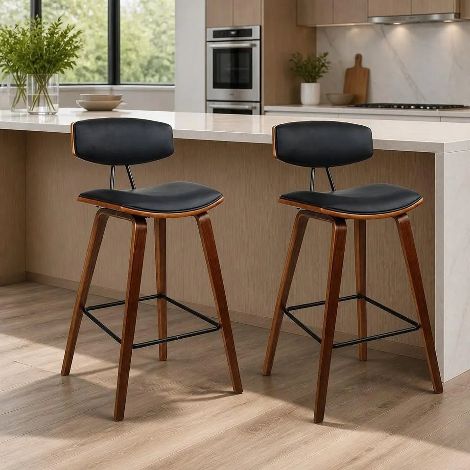 A-BAR-BENT-54-BKX2 ALFORDSON 2x Bar Stools Vintage Wooden Chairs Black