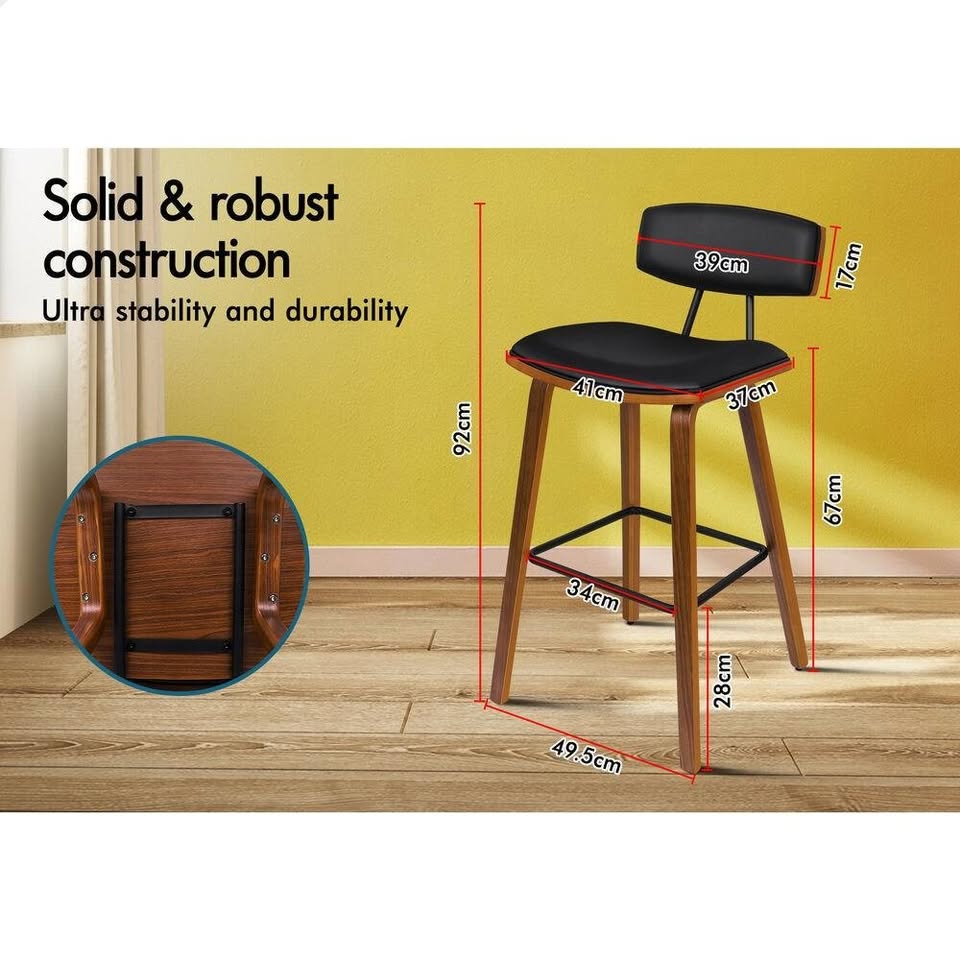 A-BAR-BENT-54-BKX2 ALFORDSON 2x Bar Stools Vintage Wooden Chairs Black