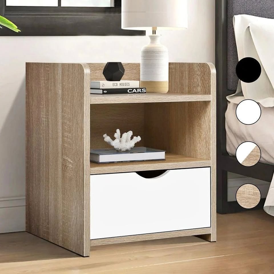 A-BST-1D3SF-WDWH ALFORDSON Bedside Table Nightstand Storage Drawers Oak