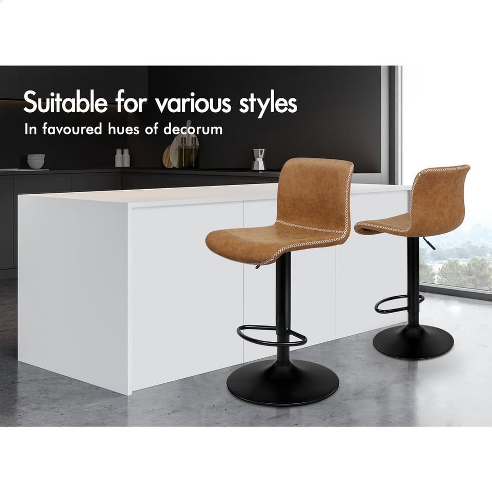A-BAR-08VT-BRNX2 ALFORDSON 2x Bar Stools Remy Kitchen Gas Lift Swivel Chair Vintage Fabric