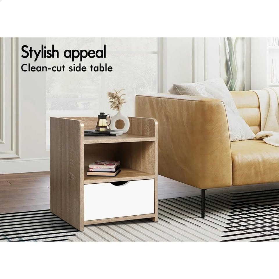 A-BST-1D3SF-WDWH ALFORDSON Bedside Table Nightstand Storage Drawers Oak