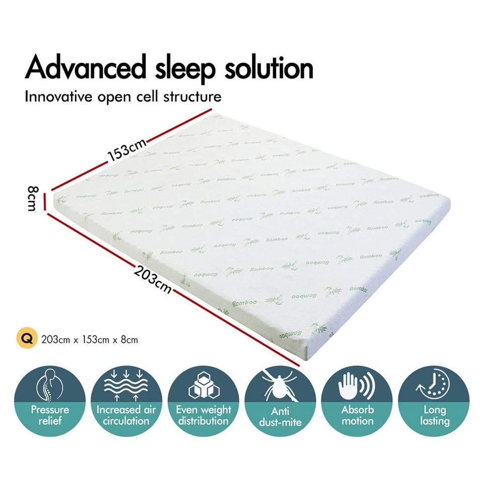 A-MFT-HL-8BAS-Q STARRY EUCALYPT 8cm Queen Memory Foam Topper Ventilated Mattress Bamboo Cover
