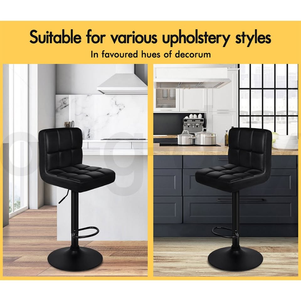 A-BAR-01H-ALLBKX2 ALFORDSON 2x Bar Stools Ralph Kitchen Swivel Chair Leather Gas Lift BLACK