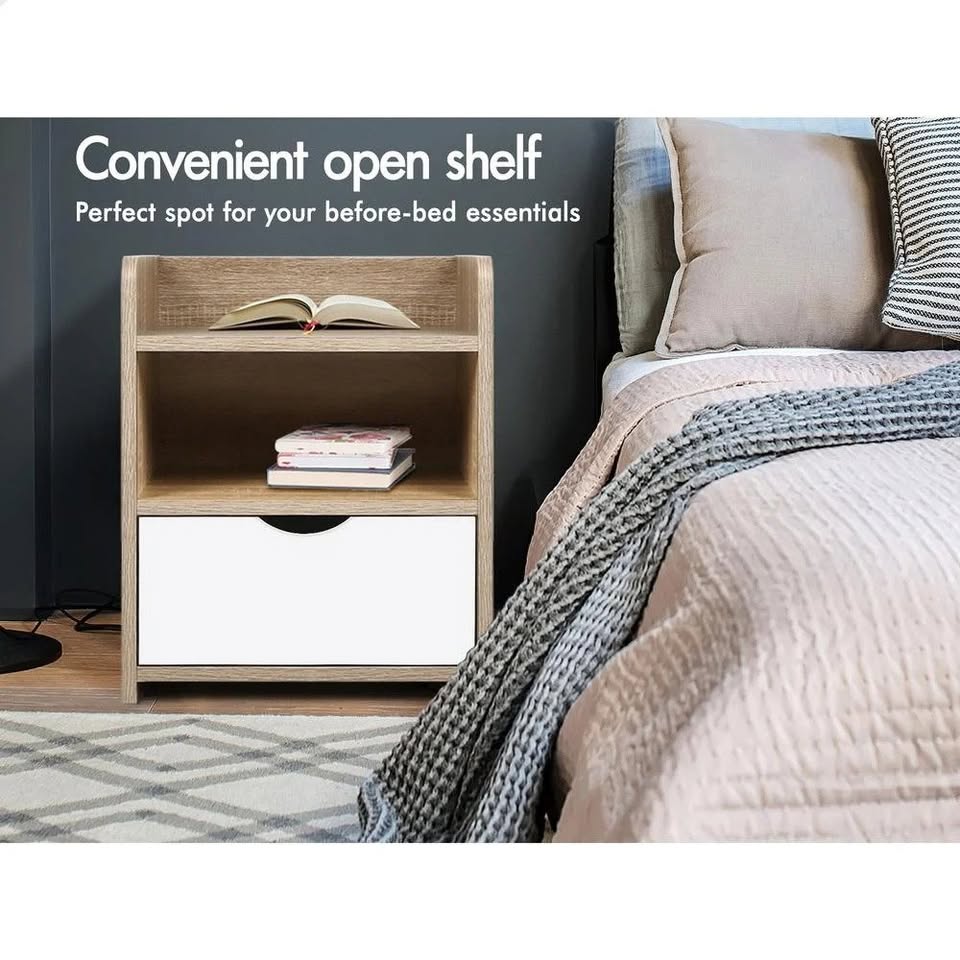 A-BST-1D3SF-WDWH ALFORDSON Bedside Table Nightstand Storage Drawers Oak