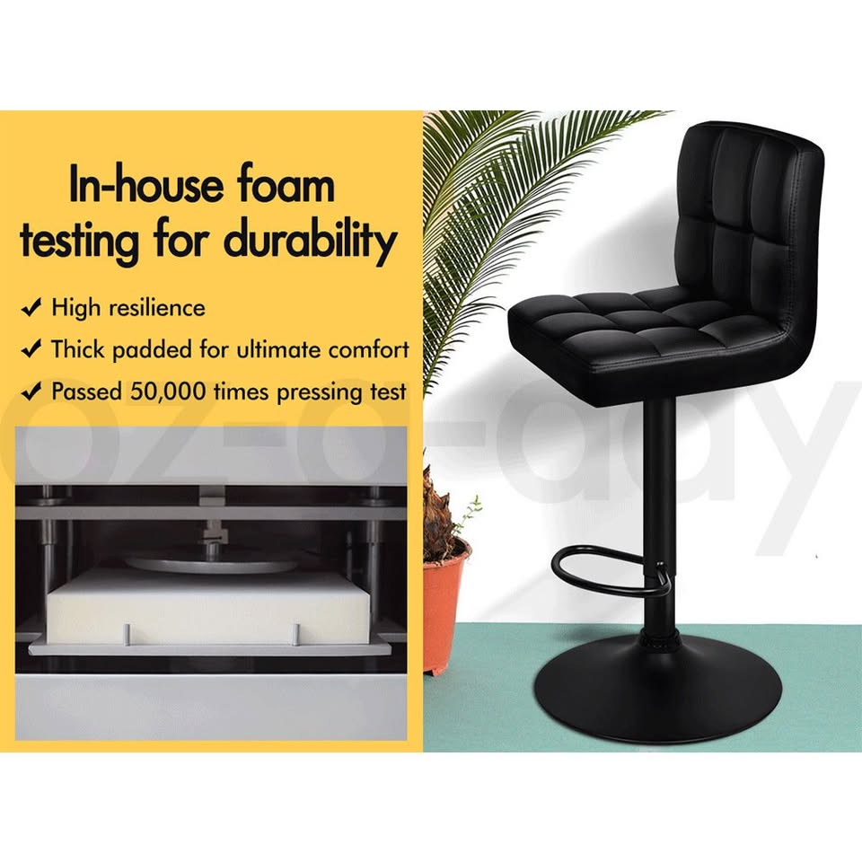 A-BAR-01H-ALLBKX2 ALFORDSON 2x Bar Stools Ralph Kitchen Swivel Chair Leather Gas Lift BLACK