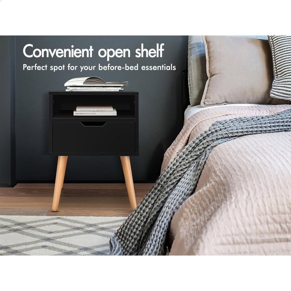 A-BST-4LG-TT-BK ALFORDSON Bedside Table Nightstand Scandinavian Black