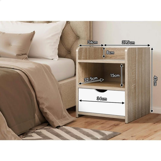 A-BST-1D3SF-WDWH ALFORDSON Bedside Table Nightstand Storage Drawers Oak