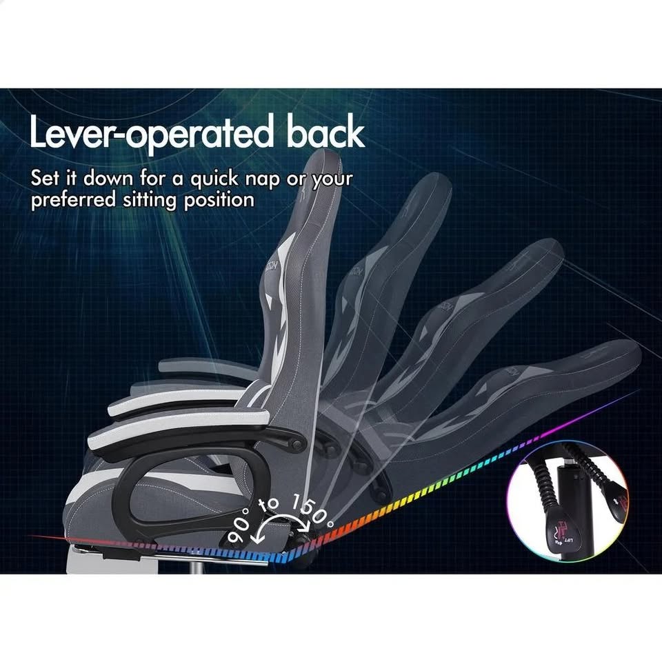 A-OCH-MLD-FA-DBLGY ALFORDSON LED Gaming Chair with 8-Point Massage Fabric Grey